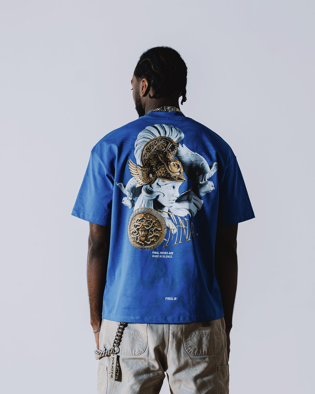 Gold Medusa Oversized T-Shirt Blue