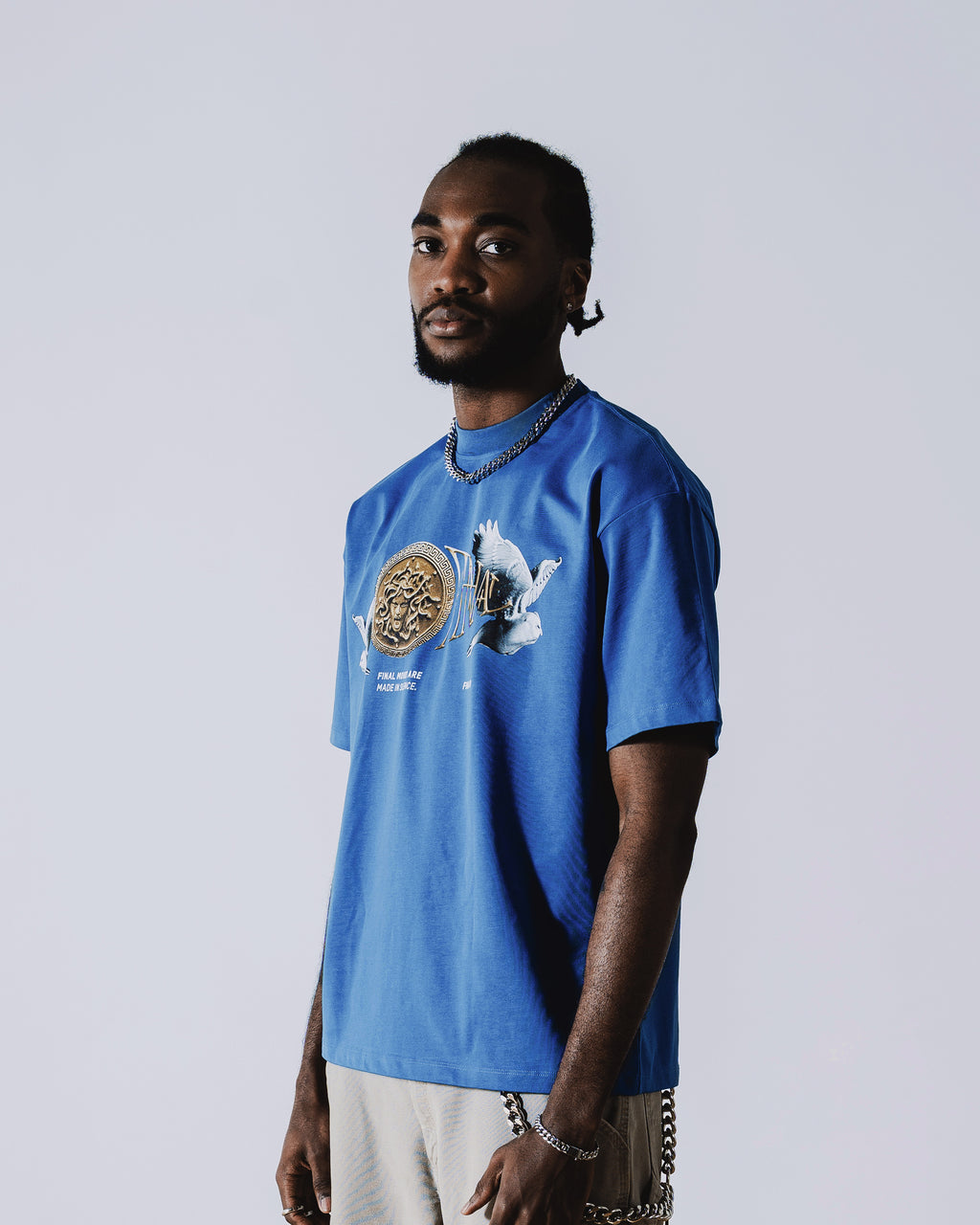 Gold Medusa Oversized T-Shirt Blue