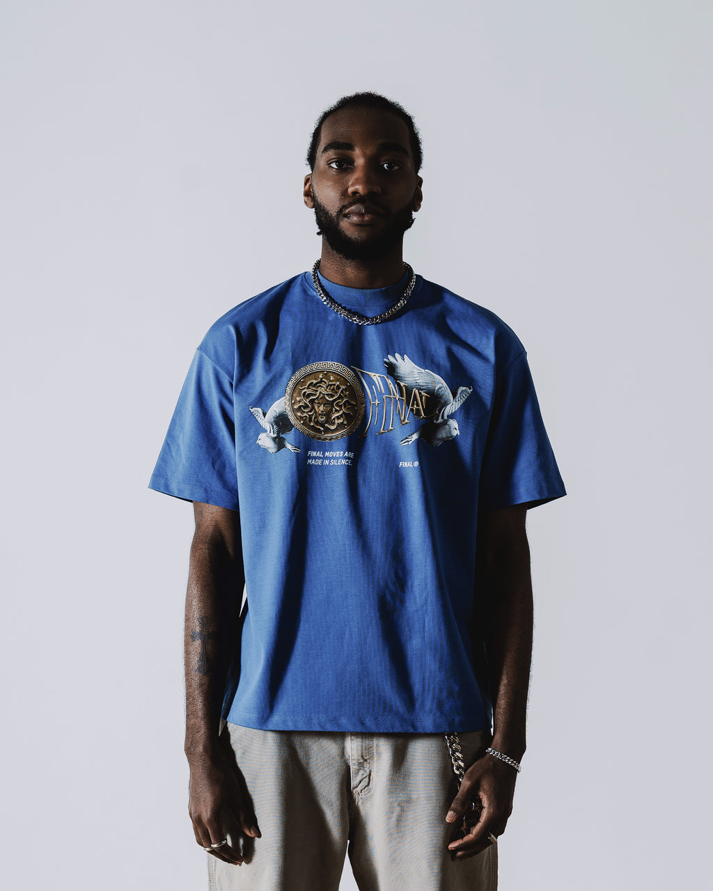 Gold Medusa Oversized T-Shirt Blue