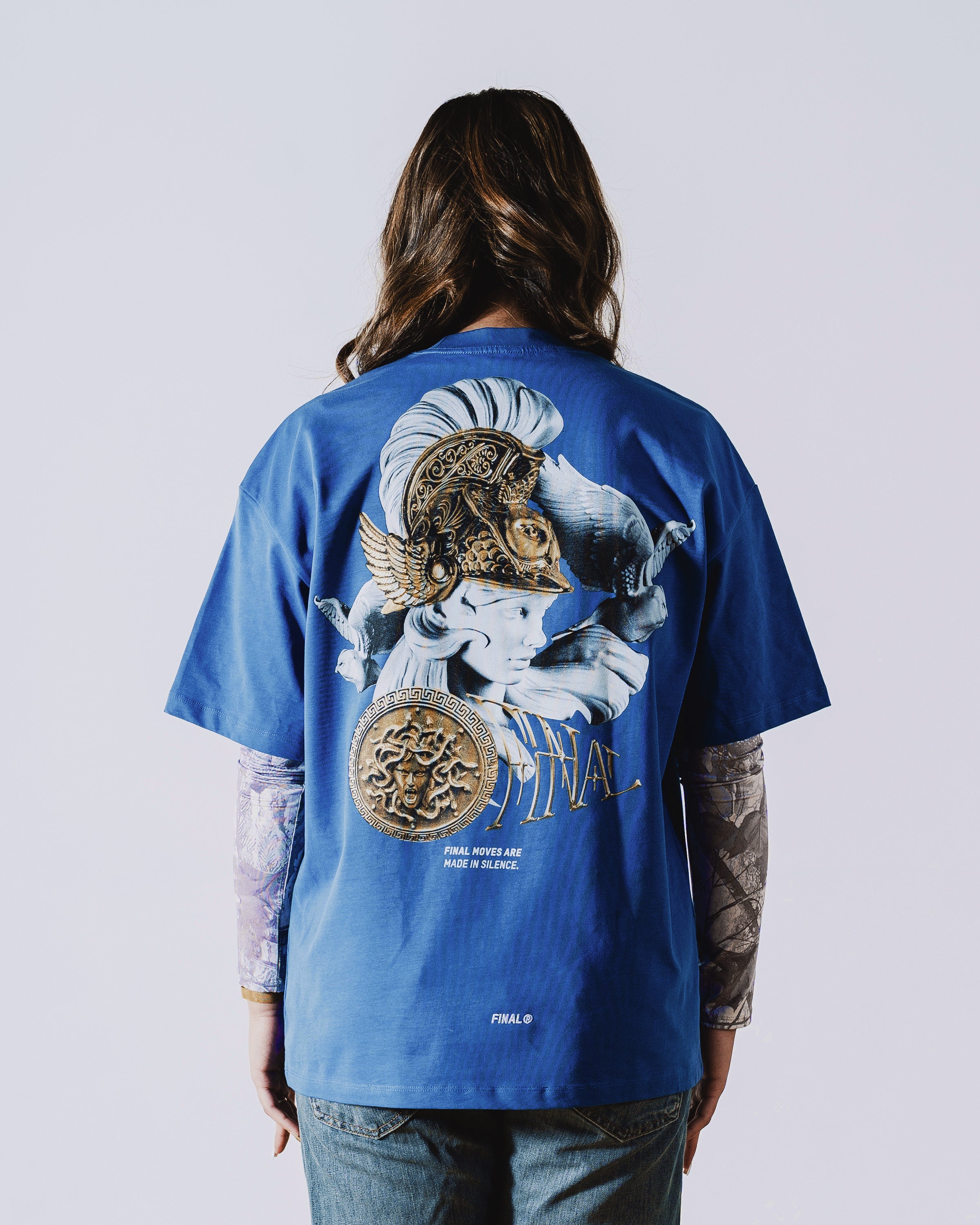 Gold Medusa Oversized T-Shirt Blue