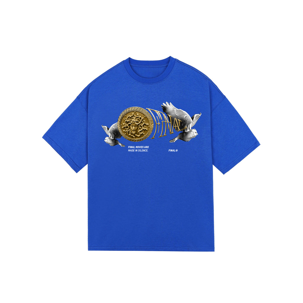Gold Medusa Oversized T-Shirt Blue